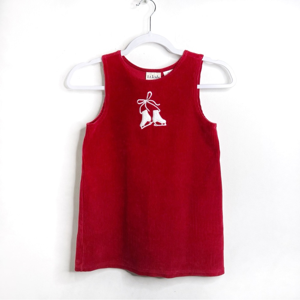 L.L. Bean Kids Red Corduroy Jumper Christmas Winter Ice Skates